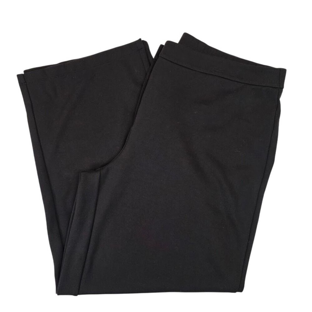 Eileen Fisher Women XL Pants Black Wide Leg Knit Trousers Zip Fly Elastic Back